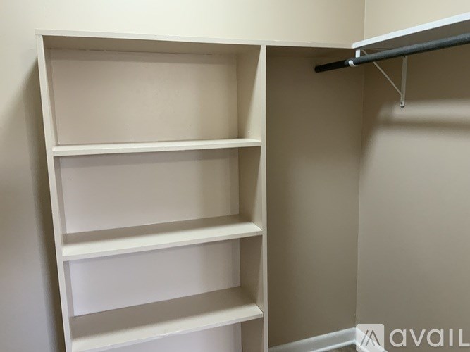 Empty white shelves in a room.