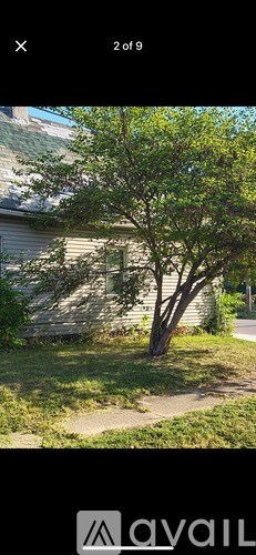 A tree in front of a house.