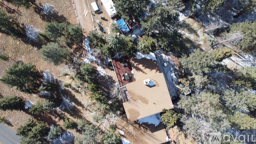 A car is parked on a dirt road in a wooded area.