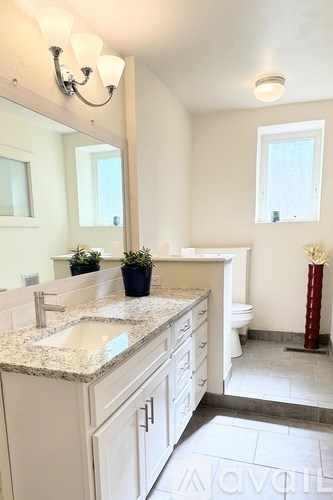 A bathroom with a sink, mirror, and toilet.