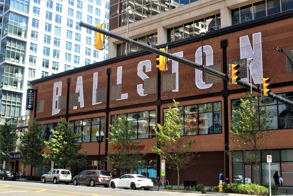 A large building with the word "Ballston" on it.