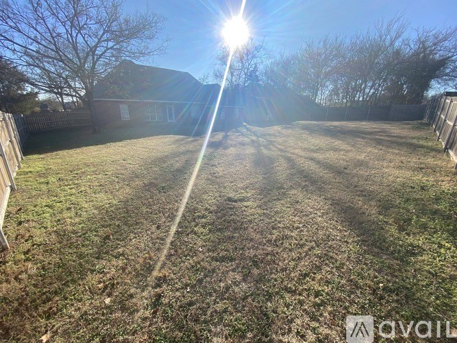 A backyard with a lawn and a house in the background.