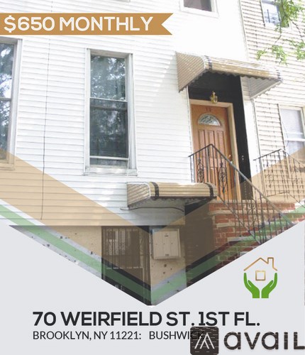 A house with a red door is for rent at $650 per month.