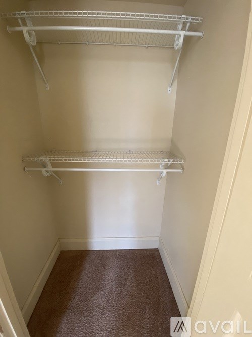 Empty shelves in a white closet.