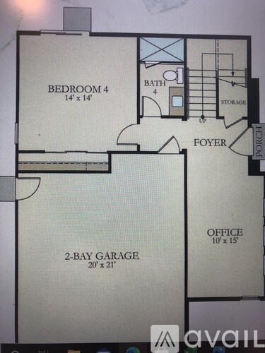 A floor plan of a house with a 2-bay garage and an office.
