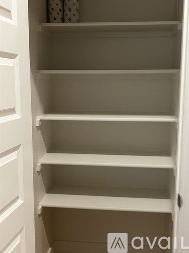 Empty white shelves in a cabinet.