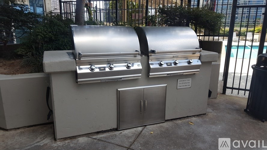 A silver gas grill with a side burner and two ovens is available for rent.