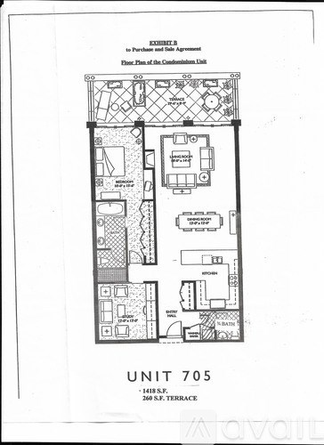 A drawing of a floor plan for Unit 705.