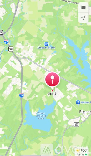 A map with a red pin on a location labeled 78112.