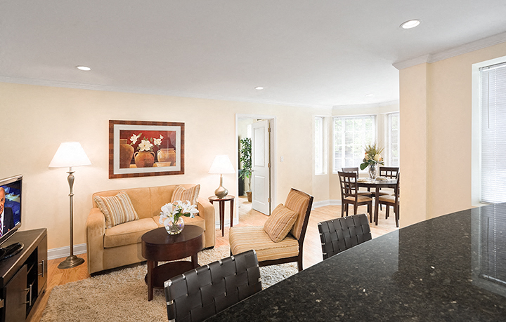 a living room and dining room with a couch and a table