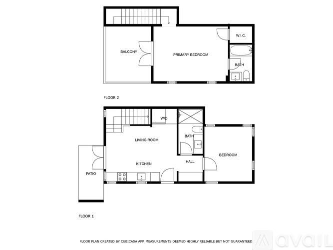 A floor plan for a home with two bedrooms, a living room, a kitchen, and a bathroom.