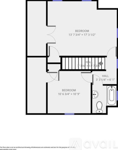 A floor plan of an apartment with two bedrooms and a hall.