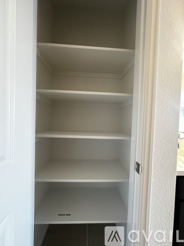 Empty white shelves in a cabinet.