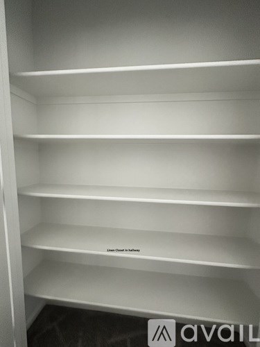 Empty white shelves in a room.