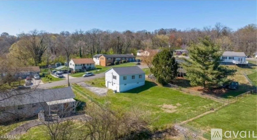 A bird's eye view of a residential area with houses and trees.