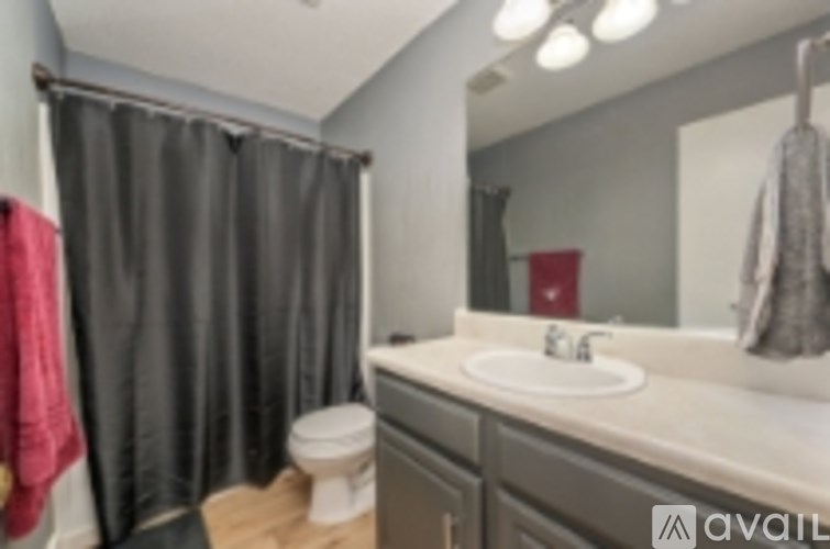 A bathroom with a toilet, sink, and shower curtain.
