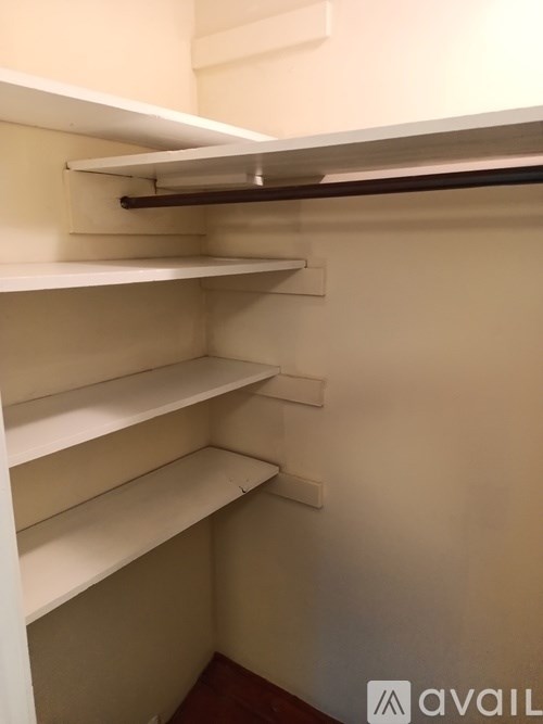 Empty white shelves in a room.