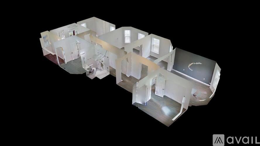 A 3D rendered image of a modern house interior.