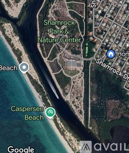 A satellite image shows Shamrock Park & Nature Center, Caspersen Beach, and Shamrock Drive.