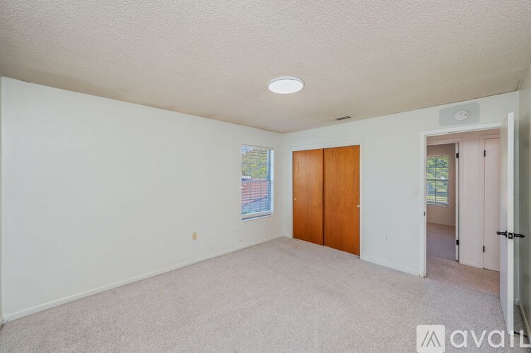 A room with a carpeted floor and a ceiling light.