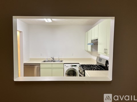 A kitchen with a washing machine and a stove top.