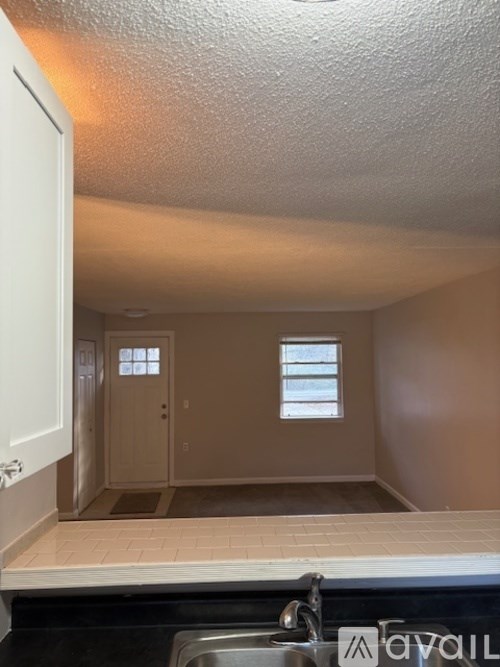 A kitchen with a sink and a window.