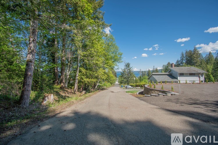 A house is situated on a road with trees on both sides.