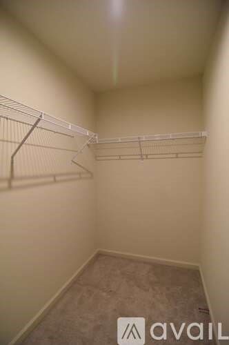 A small, empty closet with a carpeted floor and white walls.