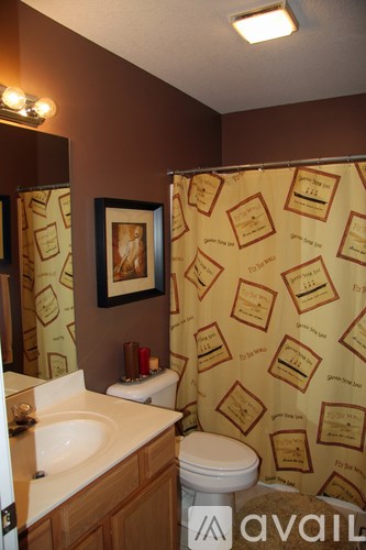 A bathroom with a toilet, sink, and shower curtain.