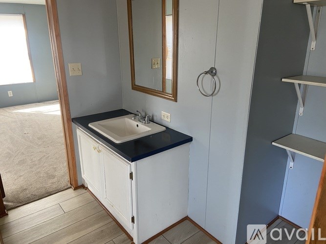 A bathroom with a sink and mirror.