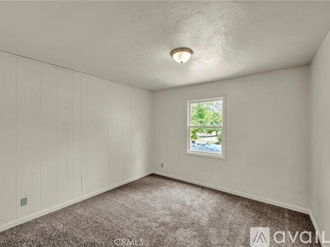 A white room with a window and a carpet on the floor.
