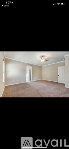 A room with a carpeted floor and a ceiling light.