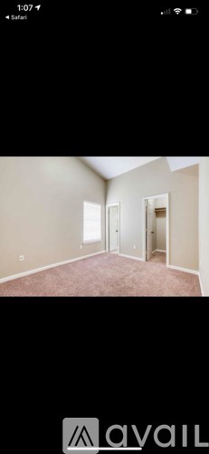 A room with beige walls and carpeted floor.