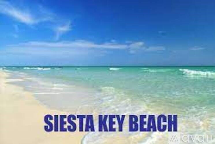 A beach scene with the text "SIESTA KEY BEACH" overlaid on it.