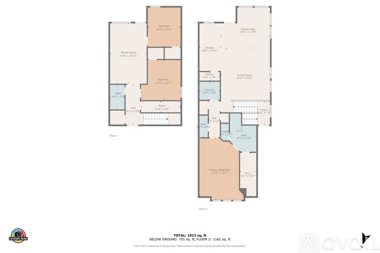 A floor plan of a two-story building with various rooms labeled, such as "LIVING ROOM" and "BATHROOM."