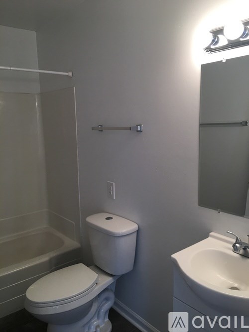 A white toilet sits next to a sink in a bathroom.