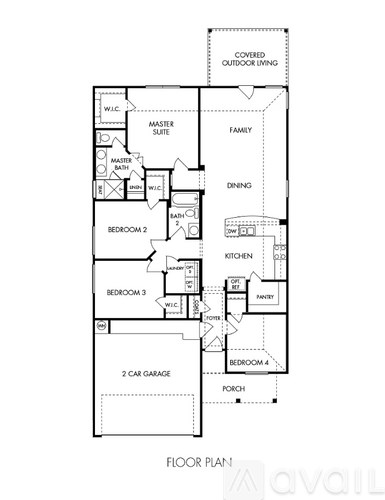 A floor plan of a house with a master suite and two bedrooms.