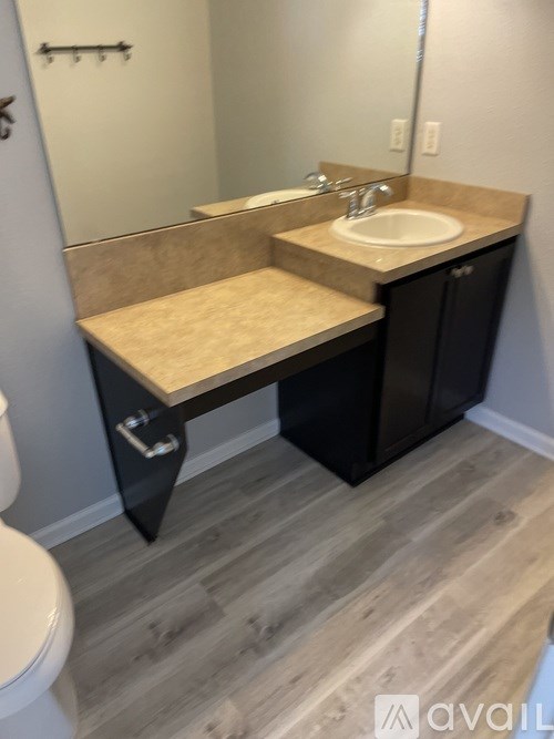 A bathroom with a sink, mirror, and toilet.