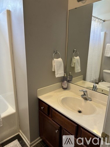 A bathroom with a white sink and a mirror.