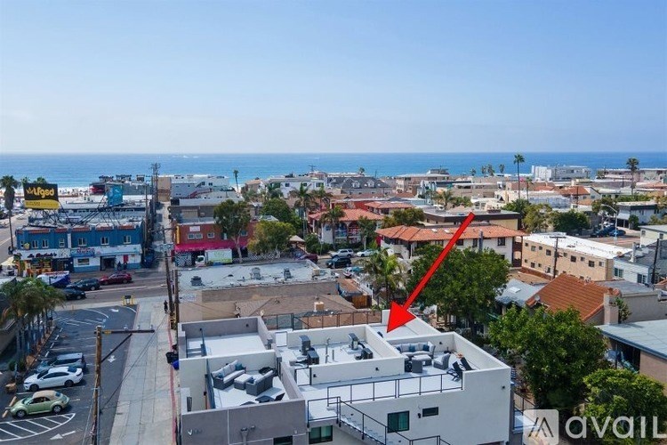 A building with a red arrow pointing to it is for sale.