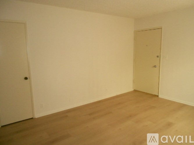 A room with two doors and wooden flooring.