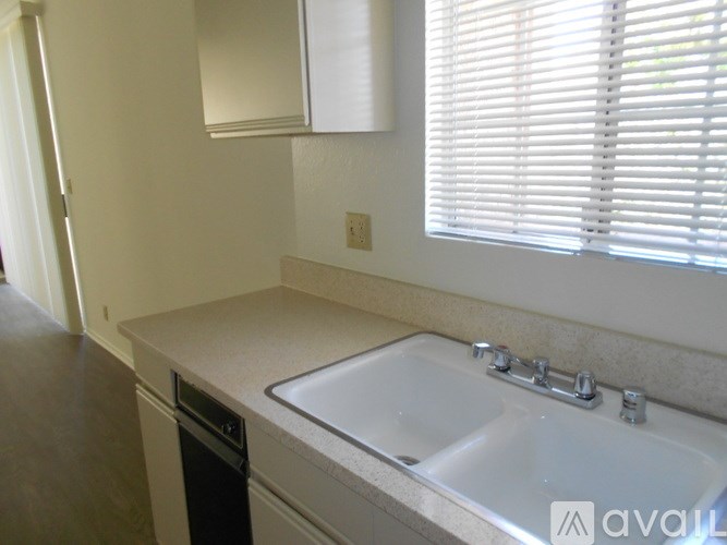 A white sink with a silver faucet in a kitchen.