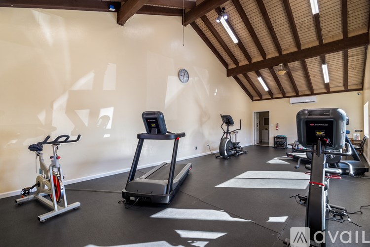 A gym with treadmills, exercise bikes, and elliptical machines.