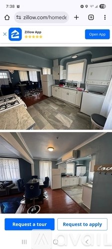 A mobile app interface showing a virtual tour of a home interior.