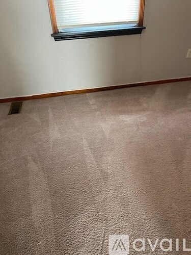 A room with a carpet and a window.