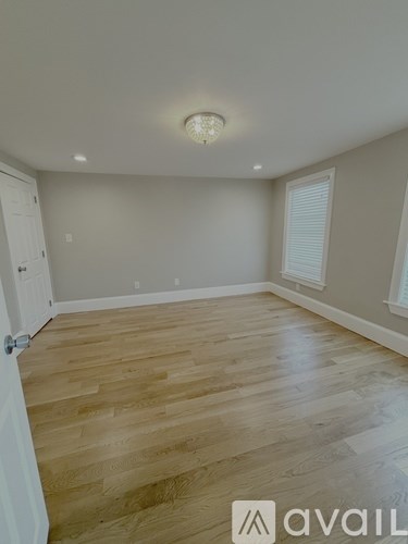 A room with wooden flooring and a ceiling light fixture.