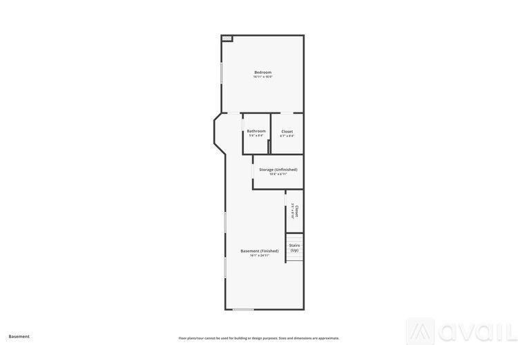 A floor plan of an apartment with a kitchen, living room, and two bedrooms.
