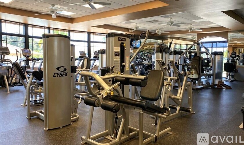 A gym with a variety of equipment including a Cybex machine.