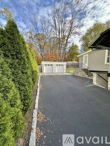 A residential area with a driveway and a garage.