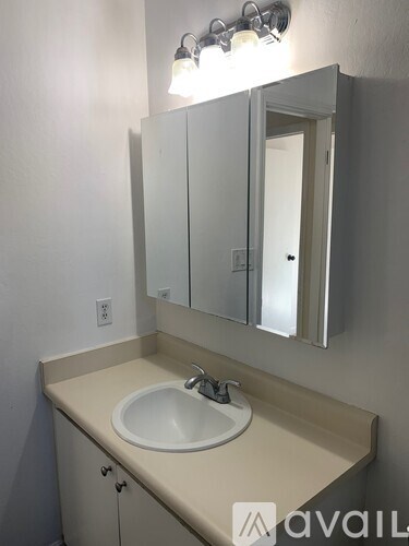 A bathroom sink with a mirror above it.